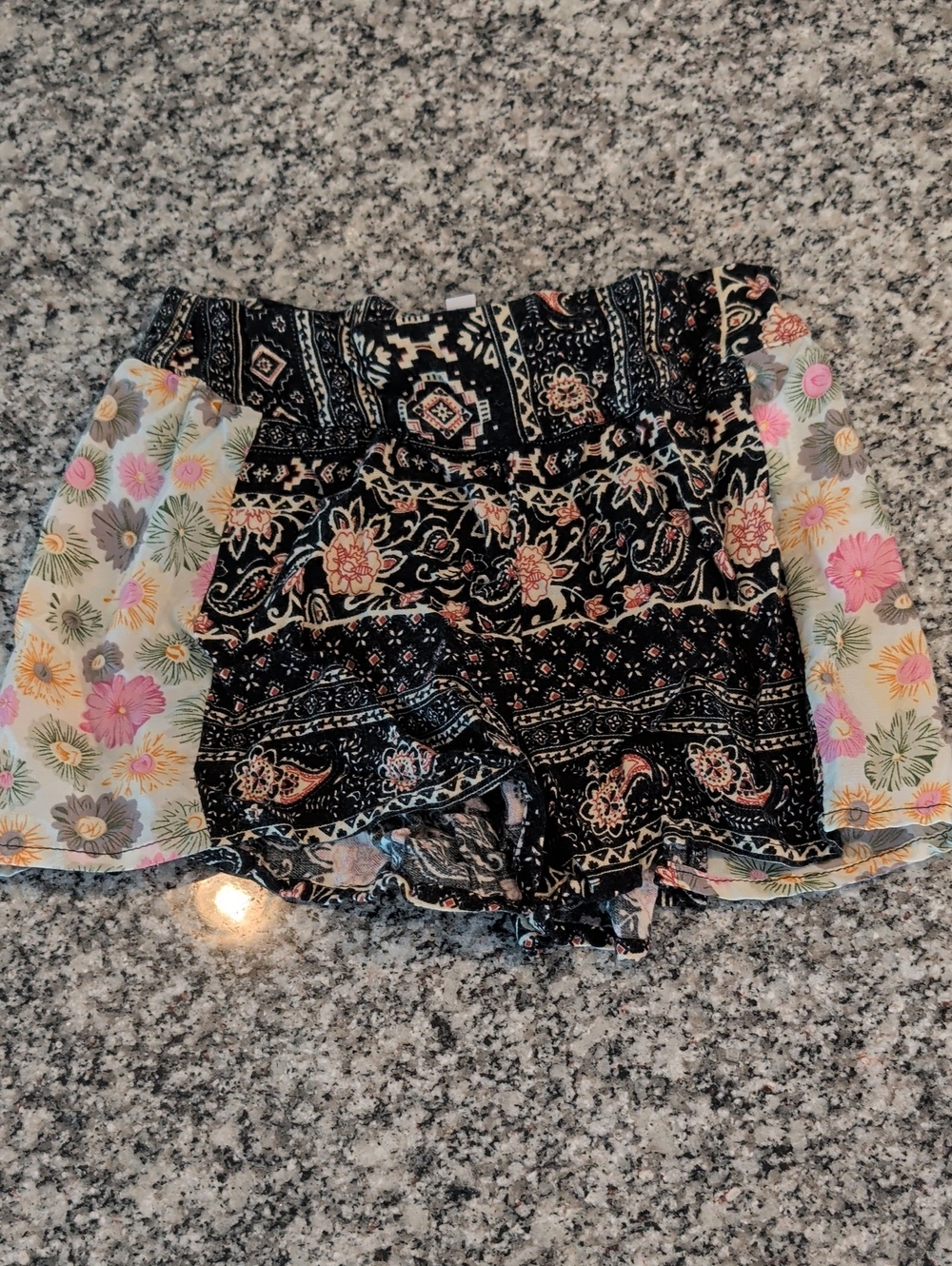 Hannah Banana Black Paisley Shorts with Pastel Floral Side Panels